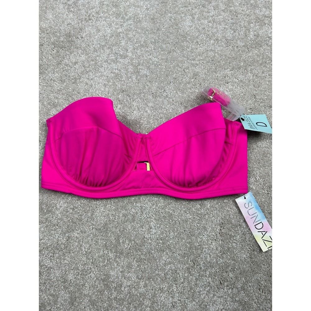 SUNDAZI Abbi Bandeau Swim Top Women's Pink 32D Underwire Padded Nylon
